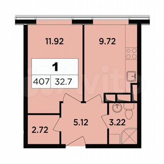 1-к апартаменты, 32.7 м², 17/18 эт.