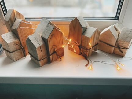 Домики новогодние сканди интерьерные деревянные