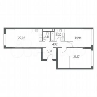 3-к квартира, 75.8 м², 5/51 эт.