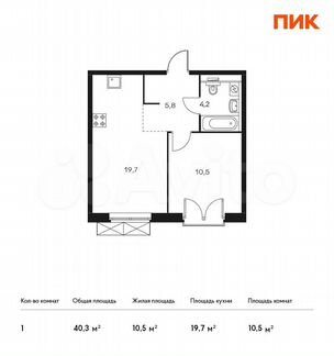 1-к квартира, 40.3 м², 11/24 эт.