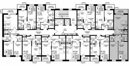 3-к квартира, 62.4 м², 7/17 эт.