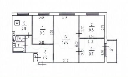4-к квартира, 62.7 м², 7/9 эт.