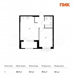 1-к квартира, 45.9 м², 19/33 эт.